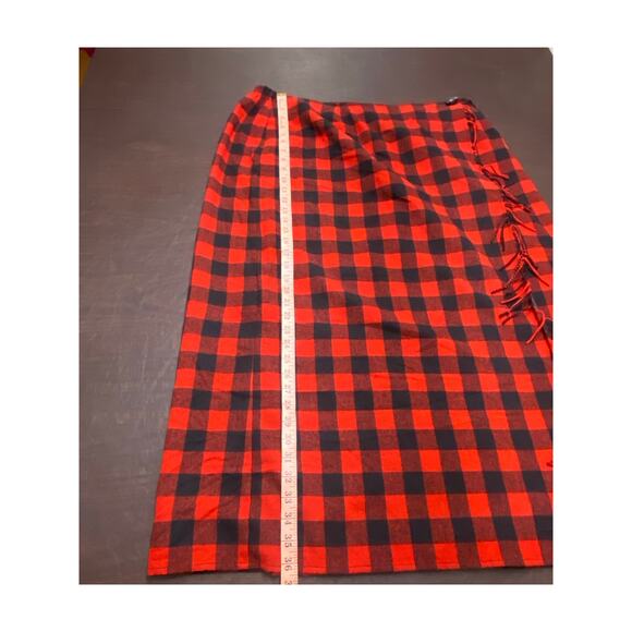Buffalo Plaid Wool Blend Red Black Wrap Skirt Size 20 *FLAW* Cabincore Fall - Picture 8 of 10